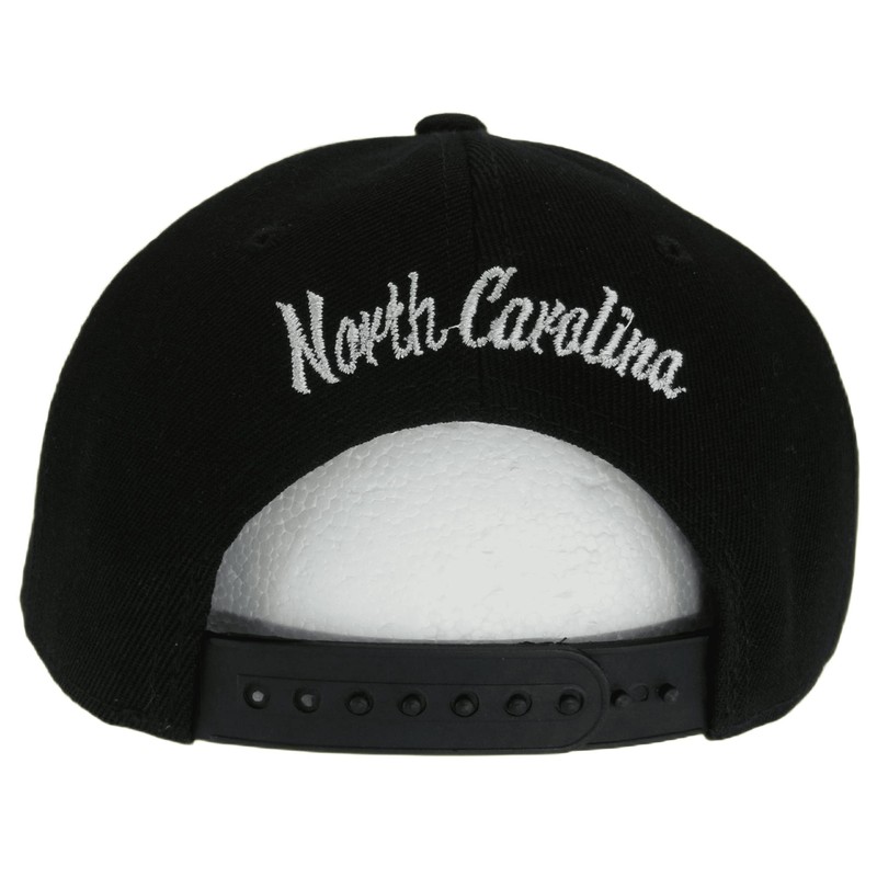 North Carolina Offset Cursive Writing Snapback Baseball Cap (Black/White), One