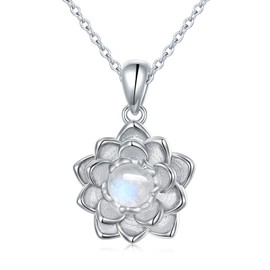 Yearace Moonstone Lotus Necklace, Sterling Silver Moonstone Necklace Natural Healing Buddha Spiritual Yoga Lotus Flower Jewelry Gift for Women