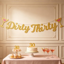 30th Birthday Decorations for Her,Dirty Thirty Banner Decorations for Women,Glitter Gold Funny 30th Martini Birthday Party Decor Supplies