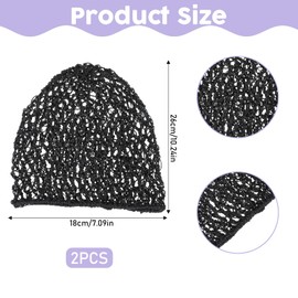 JJUNW 2 Pcs Mesh Hair Net Cap, Hair Nets Snoods for Women Hair, Mesh Crochet Hair Nets for Sleeping Hair Protector