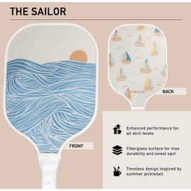 Pickley Pickleball Single Paddles - Fiberglass Surface, Honeycomb Core - Cool & Unique Designs - Sweatproof Foam Comfort Grip - Neoprene Cover - Gifts for Pickleball Lovers (Sailor)