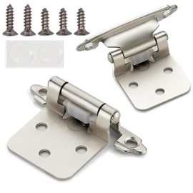 3 Pair -6 Pcs 1/2" Overlay Matte Silver Cabinet Hinges Self Closing Bath & Kitchen Cabinet Hinges Silver Flush Mount w/Door Bumpers & Upgraded Screws
