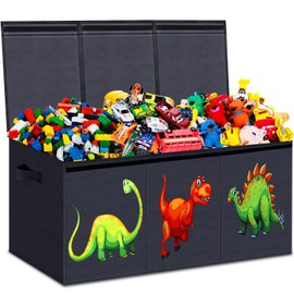 Toy Chest for Boys, Toy Boxes for Kids Extra Large, Toy Box for Boys Girls, Collapsible Sturdy Kids Toy Storage Organizer Boxes Bins Baskets for Nursery, Playroom, Bedroom, Closet (Dinosaur Pattern）