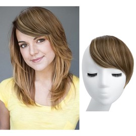 SARLA Straight Side Bangs Extension Clip in Synthetic Hair Pieces for Women Ash Medium Brown/Ash Blonde
