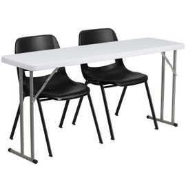 Flash Furniture Kathryn 5-Foot Plastic Folding Training Table Set with 2 Black Plastic Stack Chairs