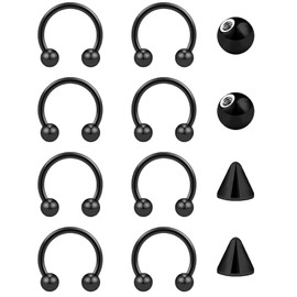 Besyvvin 16G Horseshoe Lip Nose Septum Eyebrow Ring Stainless Steel Black Helix Tragus Cartilage Piercing 6mm Hoop
