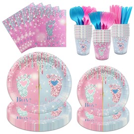 ITTEBISS 350PCS Gender Reveal Plates and Napkins, Pink and Blue Paper Plates, Boy or Girl Gender Reveal Party Supplies for Baby Shower, Serves 50