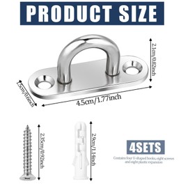 Generic 4 Pack Stainless Steel Pad Eye Plate U Hooks Wall Mount Marine Hardware Heavy Duty Ceiling Hooks with Screws
