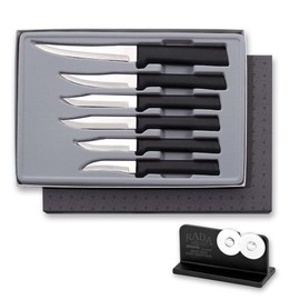 RADA Paring Knife Set – 6 Black Handled Knives with Stainless Steel Blades and Knife Sharpener