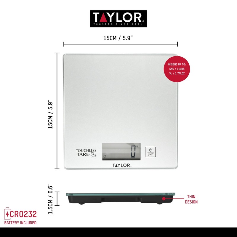 Taylor Pro Digital Cooking Scales with Touchless Tare, For Dry