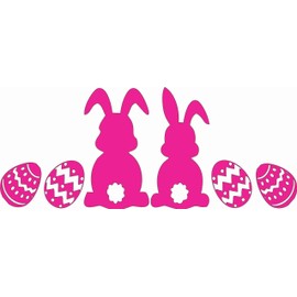 Bunnies Easter Eggs Spring Pink - Die Cut Vinyl Window Decal/Sticker for Car/Truck 8.5"x3.5"
