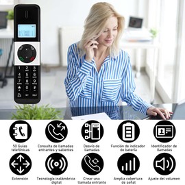 AEGTVA Teléfono Inalámbrico,teléfono de casa,Teléfono de Mano,Bloqueo Llamadas -LCD Identificador de Llamadas - Agenda de 50 números, Llamada Tripartita,Adecuado para Oficina de Negocios en casa