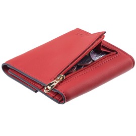 Travelambo RFID Blocking Small Mini Compact Wallet Coin Pouch Holder Trifold Credit Card Holder Pocket Purse for Women (Napa Red)