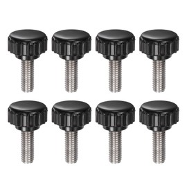 QUARKZMAN Pack of 8 Knurled Tension Knobs M6 x 16 mm Metric 304 Stainless Steel Male Thread Thumb Screw to Type 18 mm Plastic Round Head Grub Screw Knobs Black