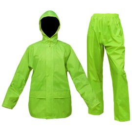 Niruoxn Mens Waterproof Rain Suit With Hood 2 Pieces Lightweight Fishing Camping Rain Jacket(Fluorescent Green,XL)