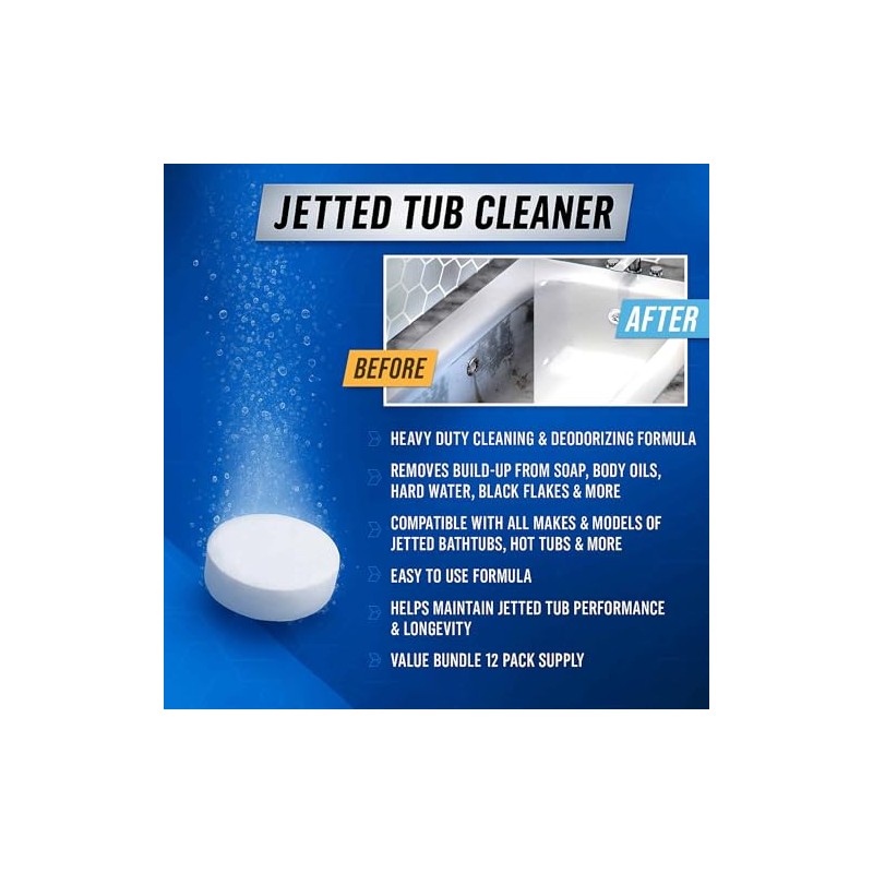 Jetted Tub Cleaner Bathtub Tabs - 12 ACTIVE Cleaning Tablets,
