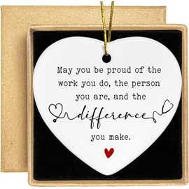 Thank You Gifts for Women - Employee Appreciation Gifts - Retirement Gift for Woman, Men - Teacher Appreciation Gift - Ideas for Teacher, Nurse, Coworker, Boss - Ceramic Heart Ornament