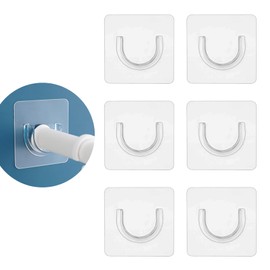 6 Piezas Soporte de Poste sin Clavos Soportes para Barra de Cortina de Ducha, sin Perforación, Soporte de Barra de Tensión Transparente con Piezas Adhesivas, sin Taladrar, para Baño, Cocina, Clóset