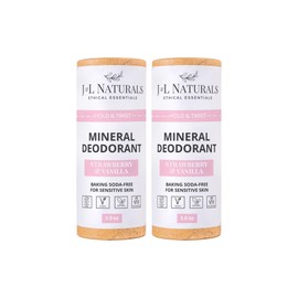 J&L Naturals Mineral Deodorant | Baking Soda-Free, 100% Natural, Sustainable | Sensitive Deodorant For Women & Men | Aluminum Free, Vegan, Cruelty-Free (Strawberry & Vanilla, 3 Oz (Pack of 2))
