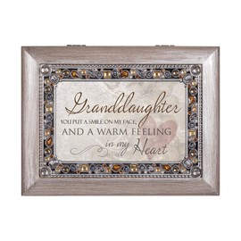 Cottage Garden Granddaughter You Put a Smile Brushed Pewter Jewelry Music Box Plays You Light Up My Life