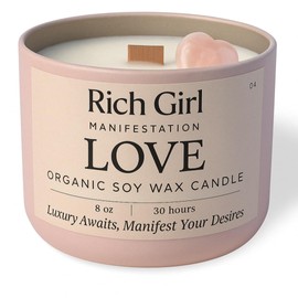 Love Crystal Candle for Manifestation – Rose Quartz & Clear Quartz – Spiritual Soy Wax Candle with Wooden Wick for Love, Self Love