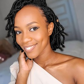 10 Inch Soft Locs Crochet Hair 6 Packs Short Straight Pre-looped New Faux Locs Crochet Hair, 1#(Jet Black)