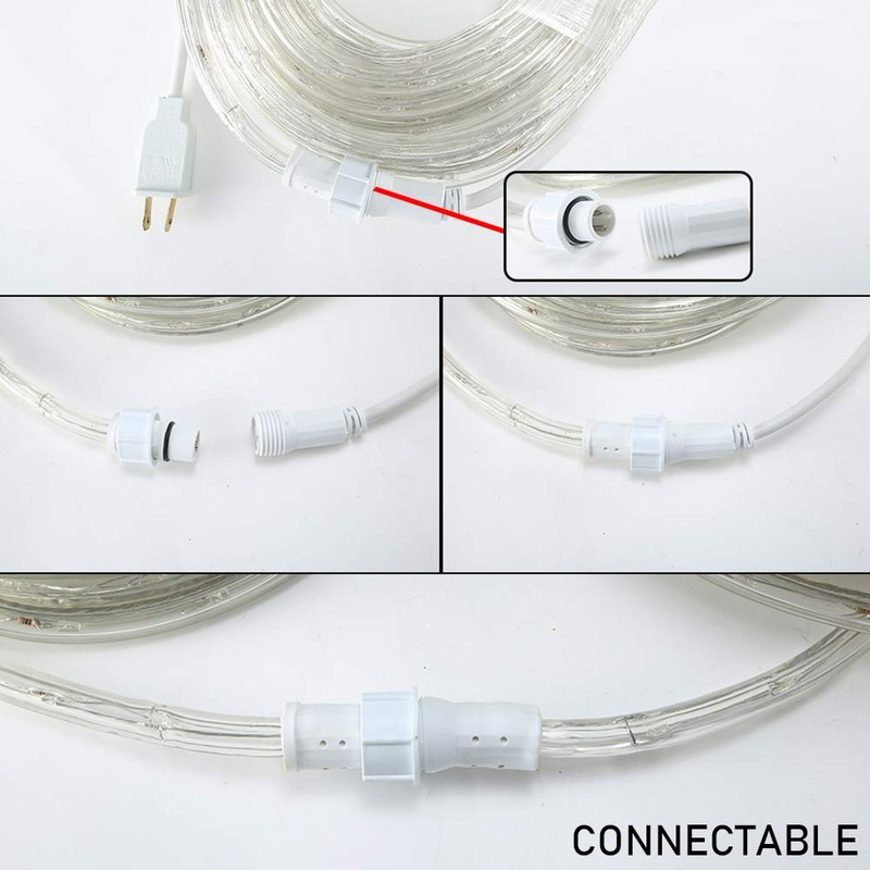 50ft 360 LED Waterproof Rope Lights, 110V Connectable Indoor Outdoor