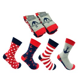 8 Pairs of Women's Socks - Maritime, Anchor, Dots, Striped, Blue, red, white, grey