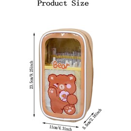 Kawaii Pencil Case Aesthetic Cute Pencil Case,1PC Cute Clear Pencil Pouch,Large Capacity Pencil Case,Children's Cartoon Stationery Bag, Cute Pencil Case Aesthetic Cute Pencil Case for Teen Girls,Brown