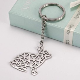 LIKGREAT Creative Stainless Steel Keyring with Cut-Out Rabbit and Turtle Keyring for Men and Women One Size, rabbit