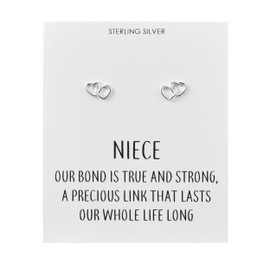 Philip Jones Sterling Silver Niece Quote Heart Link Earrings