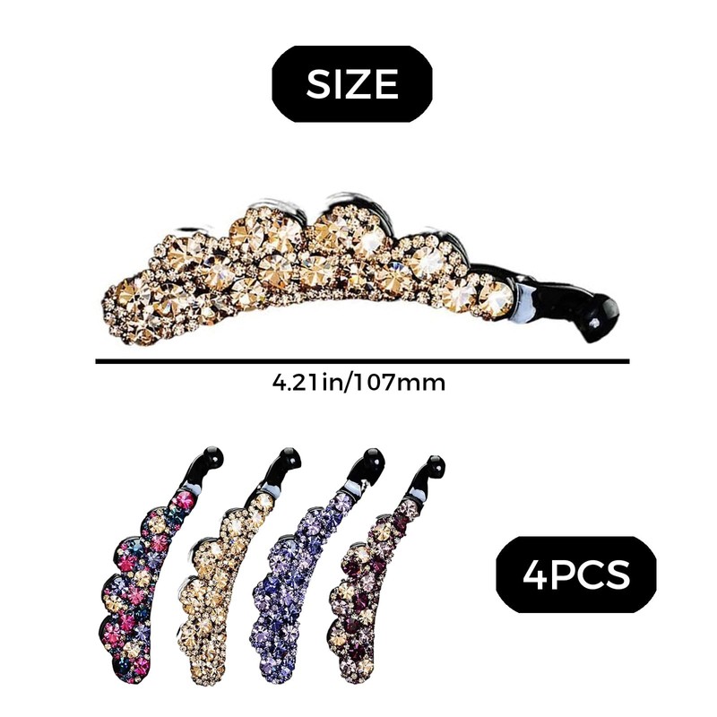 4 Pack Large Elegant Rhinestone Banana Hair Clips for Girls