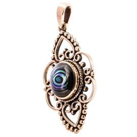 Vintage Abalone-Muschel Arkona 4 cm Anhänger Filigrane Herz-Ornamente Bronze