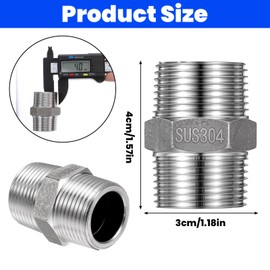 Lnngub Pack of 2 Double Nipples 3/4 Inch, Stainless Steel 3/4 Inch Male Thread Stainless Steel 304 Hex Connector Accessories for Drinking Water Systems, Pipe Connection Conversion and DIY Projects