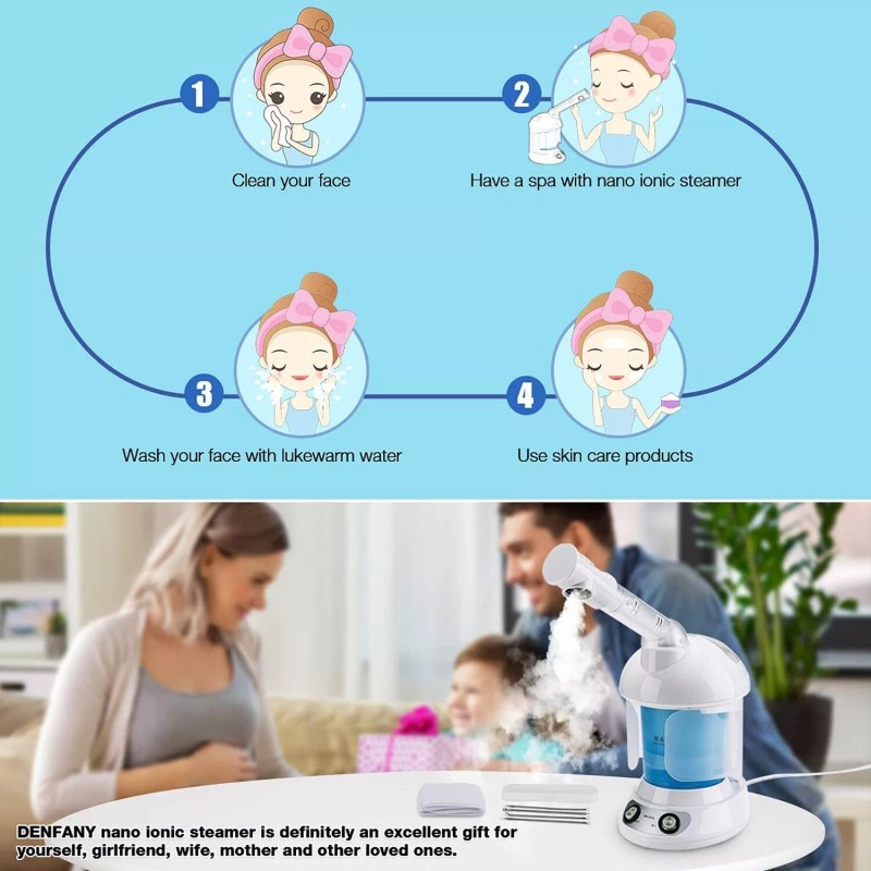 DENFANY Hair Steamer, 2 in 1 Hair and Face Steamer