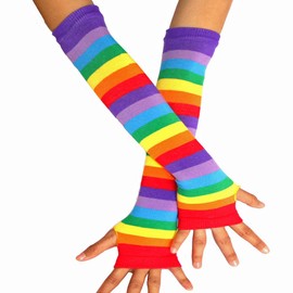 Tinksky Rainbow Strips Arm Warmer Colorful Fingerless Gloves Sleeve for Women Girls Carnival Party Props, Rainbow, 12.6 * 4 * 0.2 inch