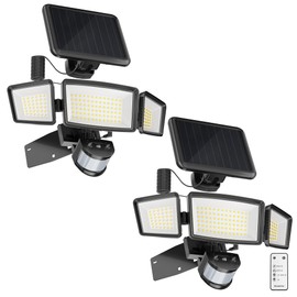 Ensenior 1800LM Solar Flood Lights Outdoor, Motion Sensor Outdoor Light 6500K, IP65 Waterproof, Separate Solar Panel, Solar Security Light with 5 Sensor Modes and 3 Adjustable Head for Yard (Black)