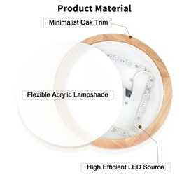 Led Ceiling Light Flush Mount: 12 Inch 24W Wood Bedroom Light Fixture with Round Modern Flat Overhead Minimalist Ceiling Lamps for Kitchen Hallway Laundry Natural White 4500K, Not Dimmable Set of 2