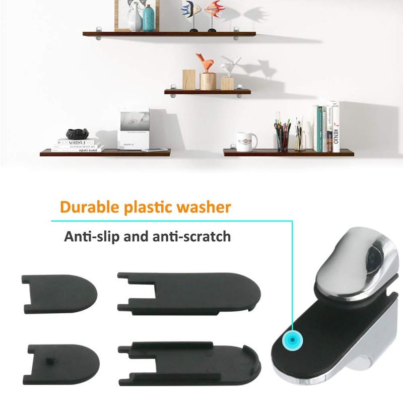 Adjustable Wood/Glass Shelf Bracket Wall Mount, Polished Chrome, 4 Pack