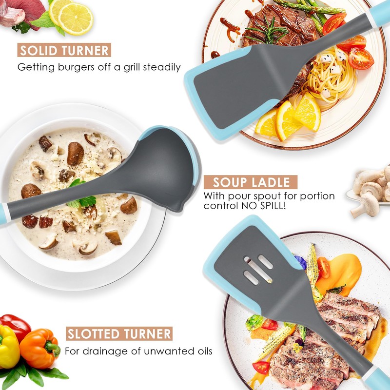 Kitchen Cooking Utensils Set, Non-Stick Spatula Set with Rotating Stand,
