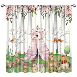 JanJCurt Rustic Woodland Curtains, Cute Forest Animal Kids Curtains Country Lodge Cabin Wild Animal Deer Fox Window Treatments for Kids Boys Girls Bedroom Living Room, 42x45in （No Blackout）