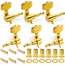 6 pcs Clavijas Afinación de Guitarra,Clavijas Afinación de Guitarra afinadores de bloqueo, Sintonizadores de Cabeza de Máquina de Repuesto Cerrado Sintonizadores de Bloqueo Acústica 3L3R (Dorada)