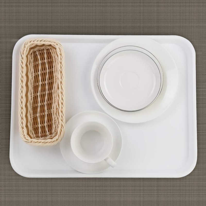 Inhouse White Plastic Serving Tray-Rectangular, 17.2"X13.5"X0.9" (4 Packs)