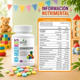 Multivitamínico Para Niños Widl Health 120 Tab Masticables Sabor Limón Mora Azul Piña Y Fresa