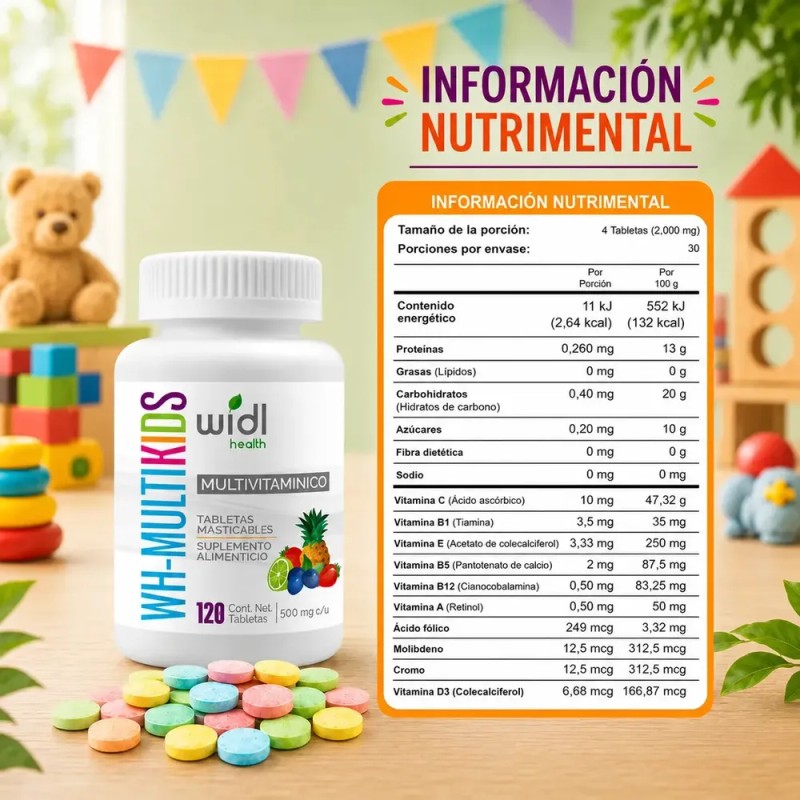 Multivitamínico Para Niños Widl Health 120 Tab Masticables Sabor Limón