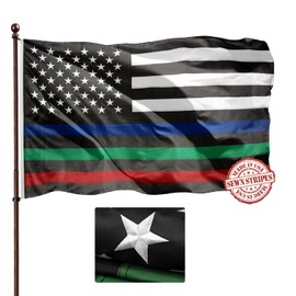 Thin Blue Red Green Line Flag Banner 3x5- Sewn Stripes- UV Fading Resistant- Premium Quality Nylon- Police Firefighter Military Support Flag- 4 Rows Stitched- 2 Brass Grommets