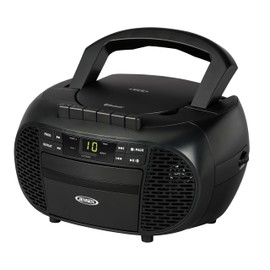 JENSEN CD-550-BK Portable Stereo Bluetooth CD Cassette Recorder with AM/FM Radio – Compact Bluetooth-Enabled Radio Player with Handle – Black