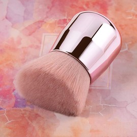 Brocha para base de polvo mineral, brocha de contorno, brocha para broncear la cara, mezcladora, para mezclar y mezclar Kabuki brochas de maquillaje gruesas y densas (parte superior angulada, rosa)