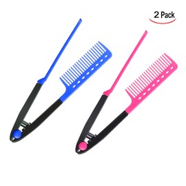 XLKJ Set of 2 Hair Comb Styling V Shape Comb Hairdresser Comb Straightening Hair Comb Set for Men and Women (Blue and Red)