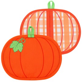 Fall Kitchen Decor Pumpkin Pot Holders Set of 2 Heat-Resistant Fabric Hot Pads with Hanging Loops Thanksgiving Pot Holders for Cooking Baking Grilling Supply